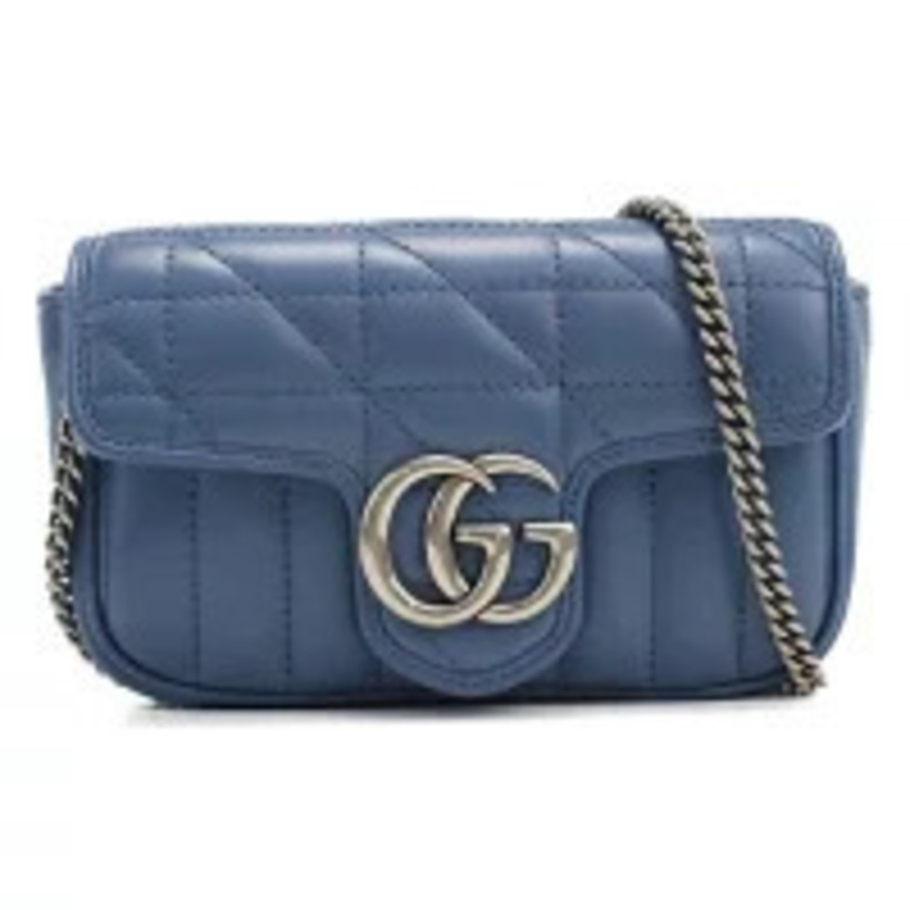 Gucci Shoulder Bag GG Marmont Chain Leather Blue Crossbody